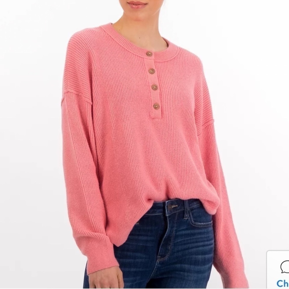 Aerie Henley Style Pullover Knit Sweater Size XS Women’s Watermelon Pink Color